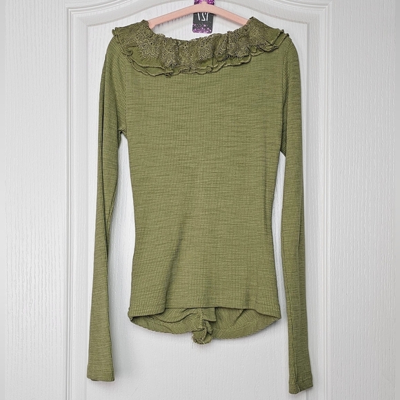 Olive Green By Anthropologie Ruffled Lace Frilly Cardigan Top XXS - Picture 5 of 9